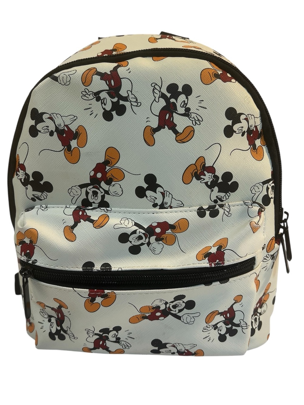 Adorable Disney Cream Mickey Mouse Patterned Mini Backpack with Black Trim
